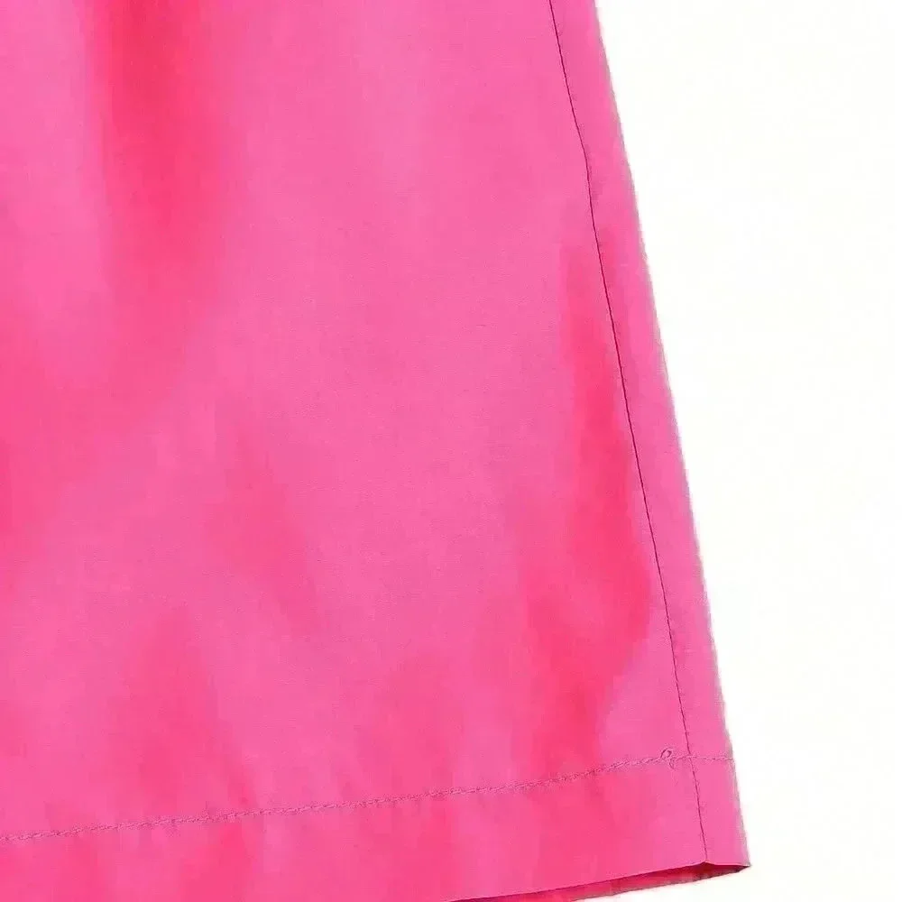 Pink Vacation Style Mens Slant Pockets Drawstring Waist Swim Trunks